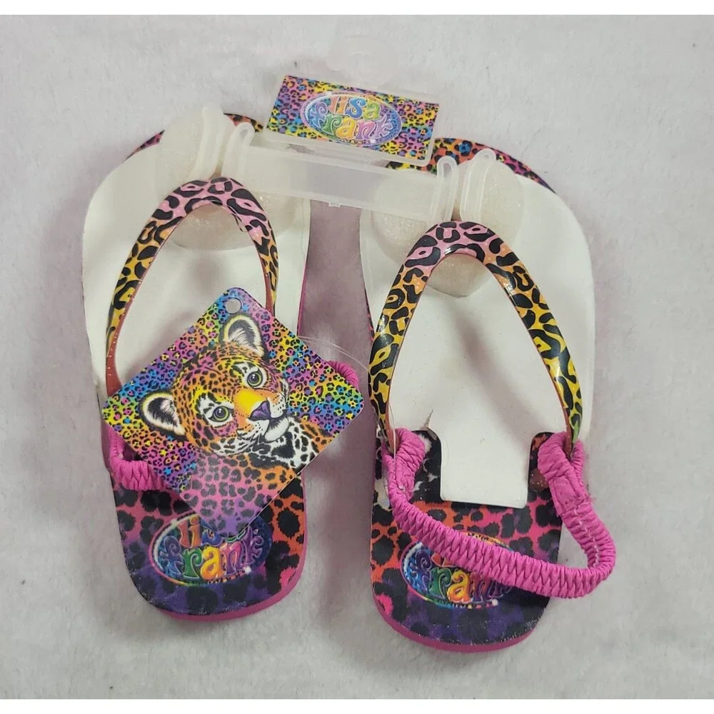 New Lisa Frank Toddler Girls Hunter Leopard Rainbow Sandals Flip Flops 10/11